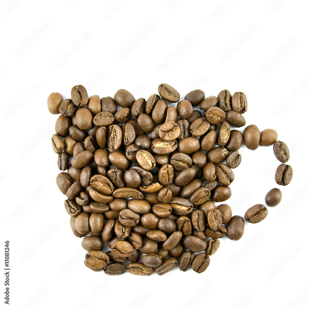 Coffee cup from coffee beans isolated on white Coffee cup from coffee beans isolated on white