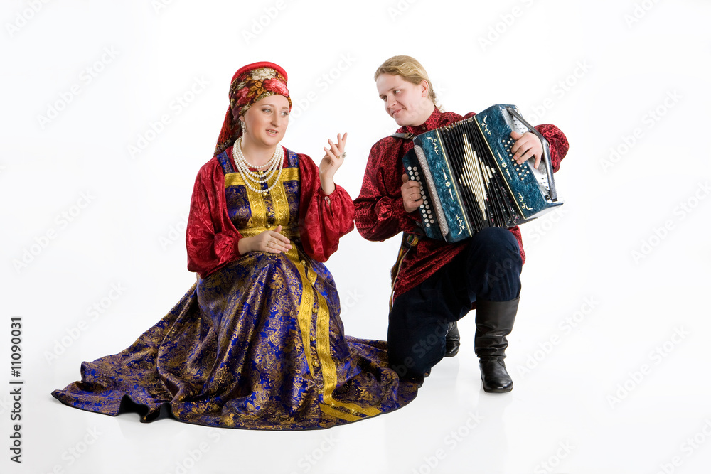 Man and woman in Russian folk suits