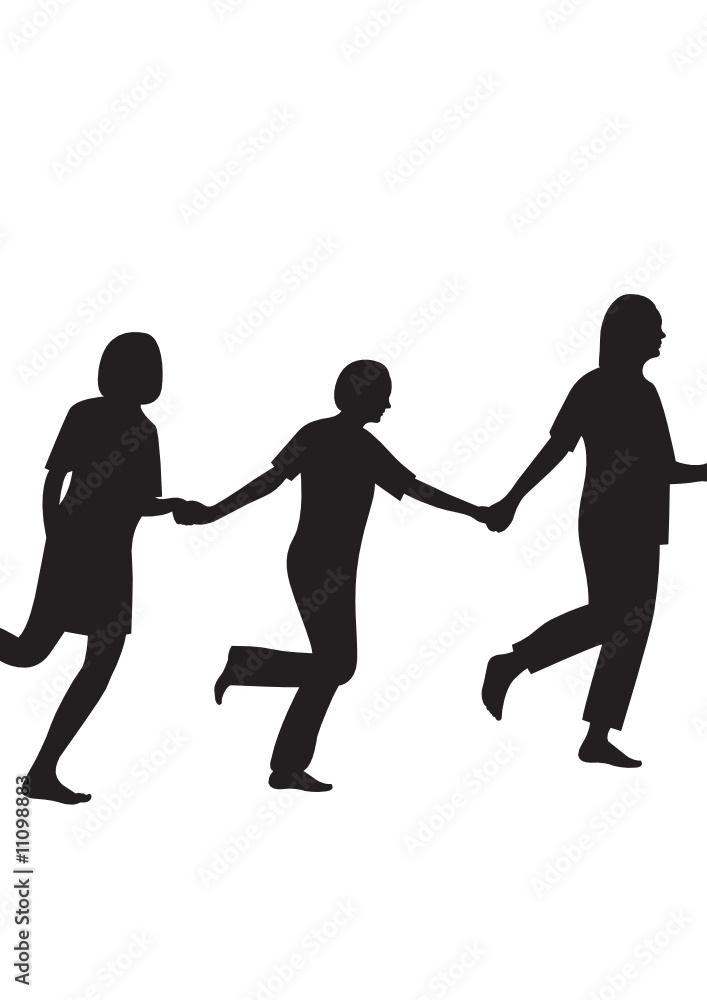 Three girlfriends together run silhouette vector