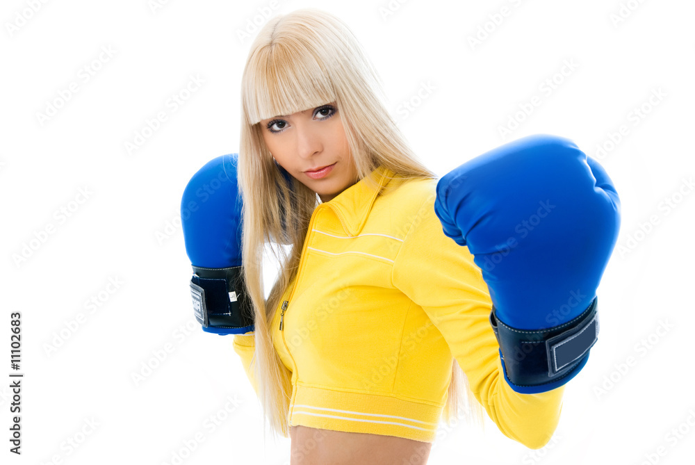 sexy blond woman wearing boxing gloves sexy blond woman wearing boxing gloves