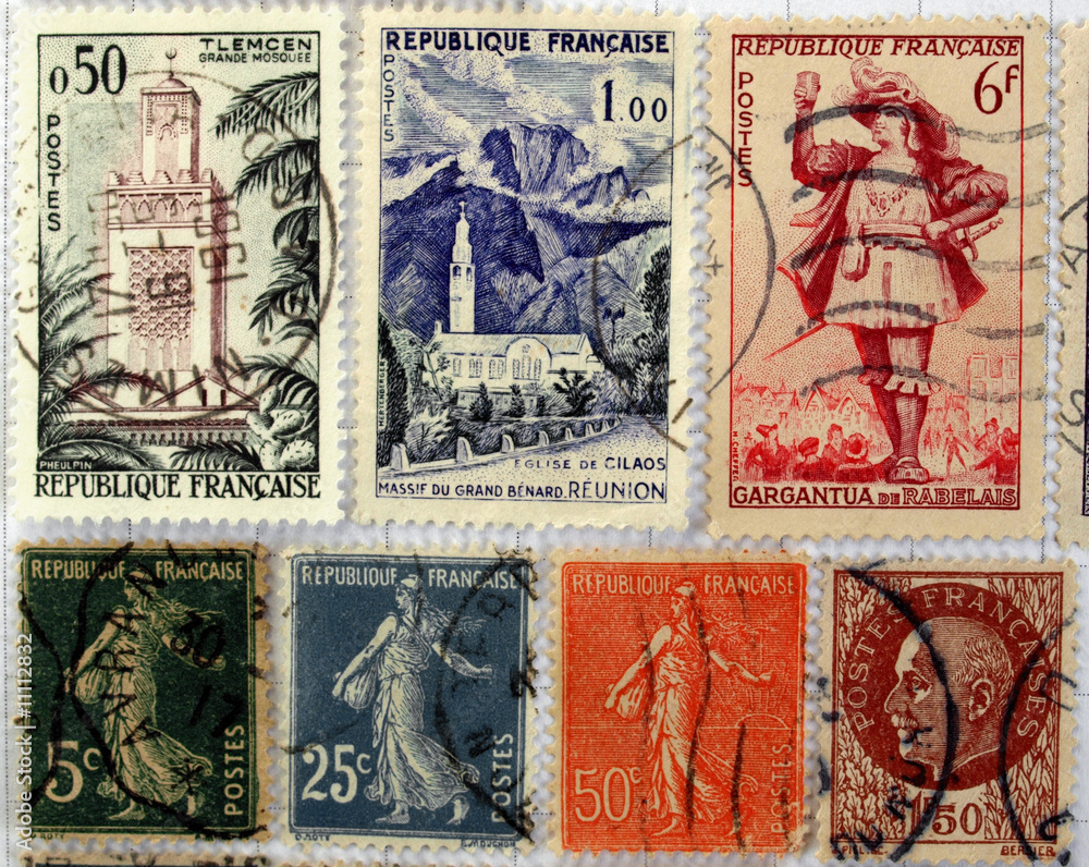 Range of French postage stamps