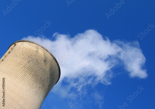 Steam cooling tower power plant photo