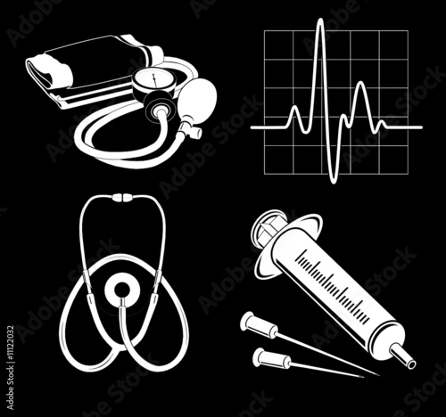 Vector medical icons. Black and white. Simply change.