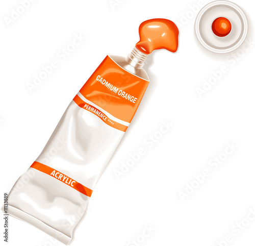 Vector orange tube of paint.