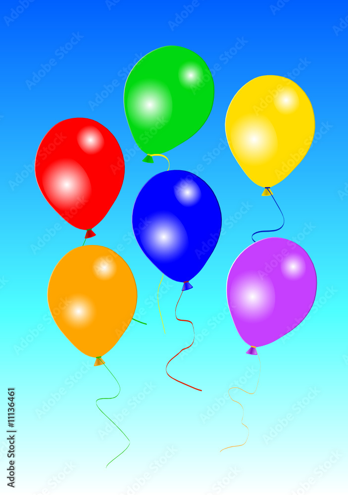 Six colorful party balloons , vector