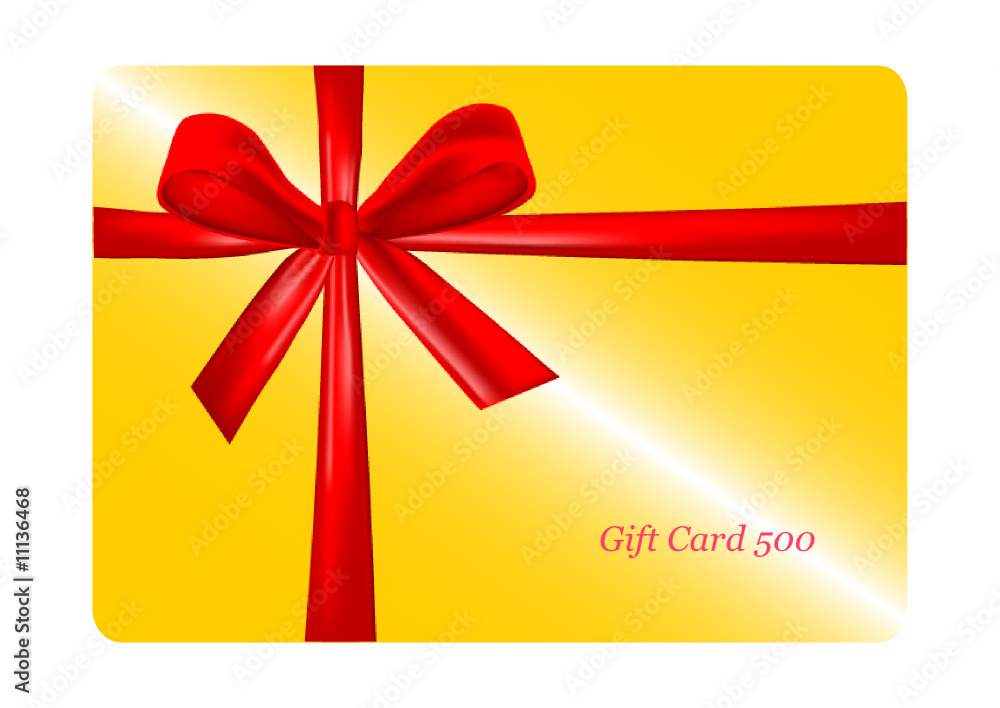 Golden gift card with red ribbon. vector Golden gift card with red ribbon. vector
