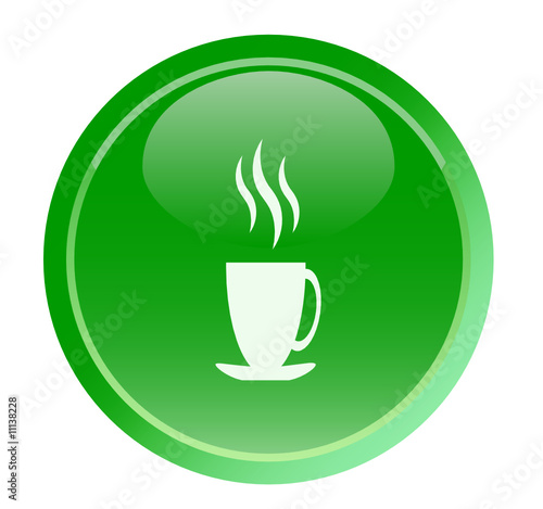 White cup on green icon  web button 