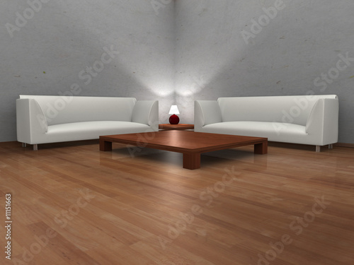 3D modern hall with two sofas