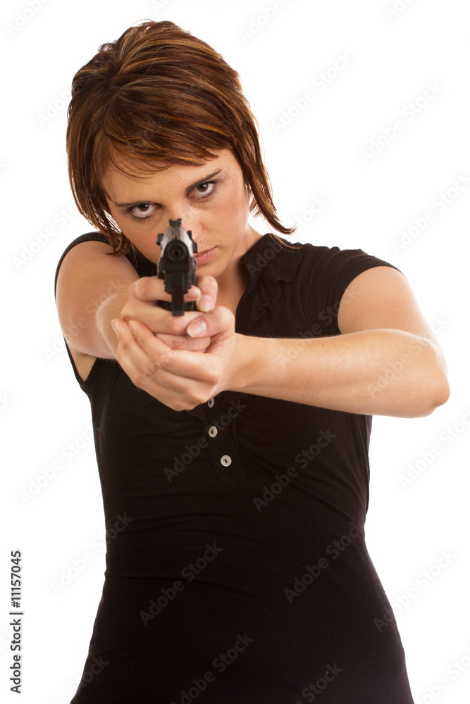 Young Caucasian female protecting herself Young Caucasian female protecting herself
