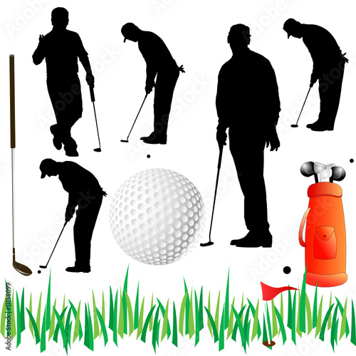 golfer group players vector silhouettes