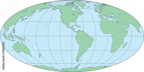 Mollweide World Map-Americas Centered Vector Illustration
