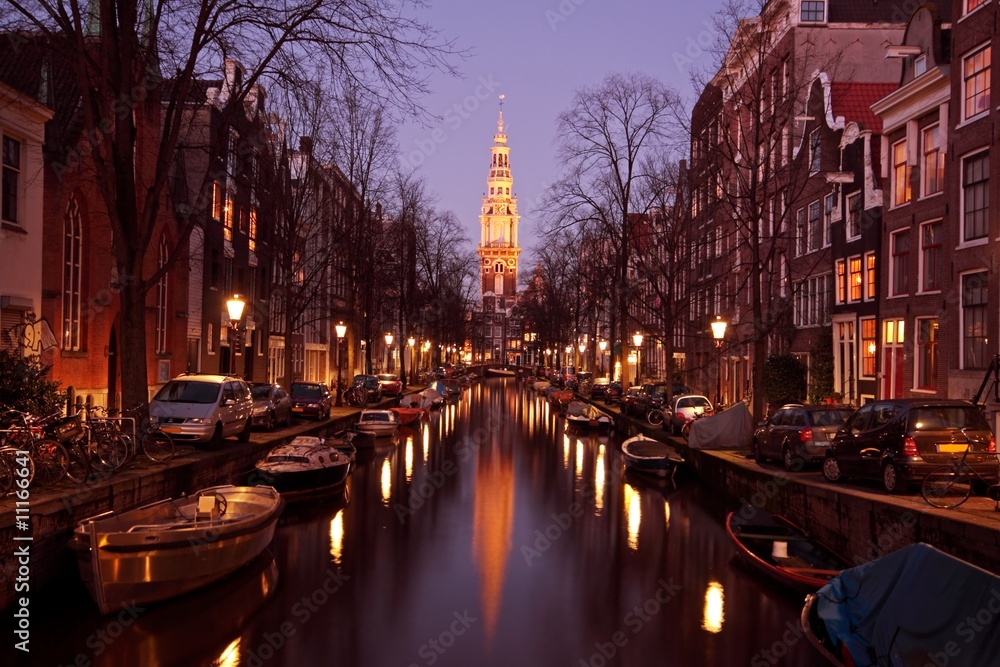 Fototapeta premium Zuiderkerk in Amsterdam Netherlands at twilight