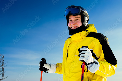 Happy smiling skier