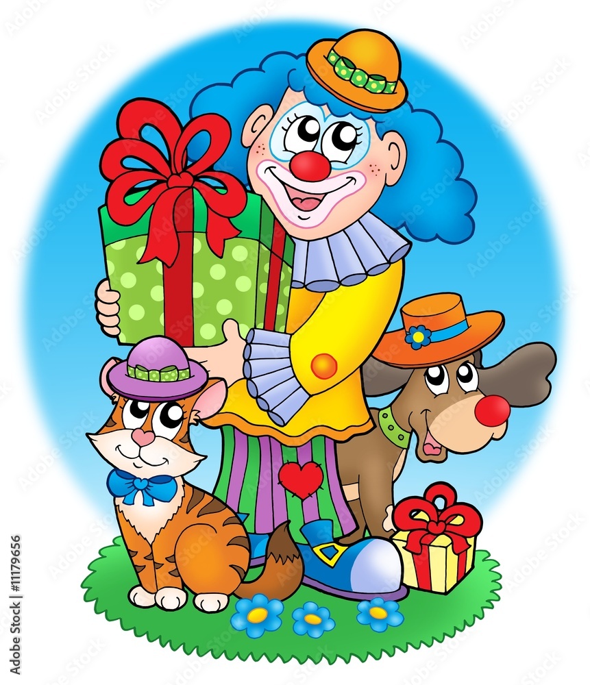 Fototapeta premium Circus clown with pets