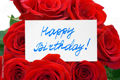 Canvas Print Roses and card Happy birthday