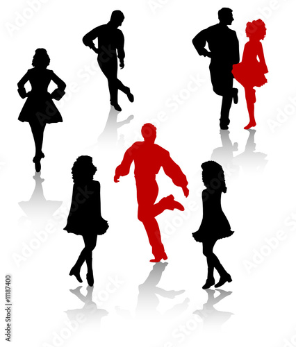 Dancers silhouette of national folk dance of Ireland.
