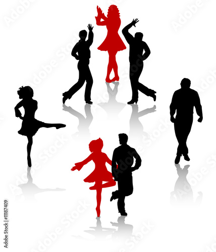 Dancers silhouette of national folk dance of Ireland.