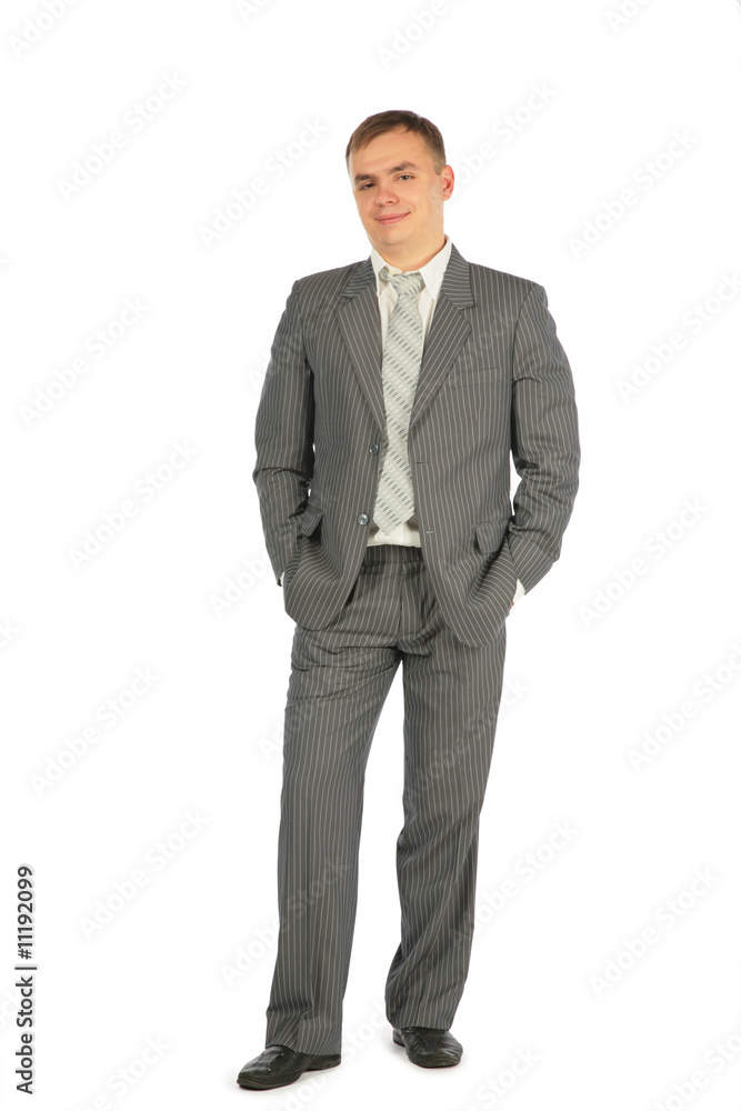 Man in suit stand on a white background. Man in suit stand on a white background.