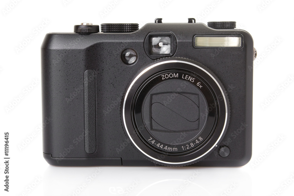 black digital compact camera isolated on white