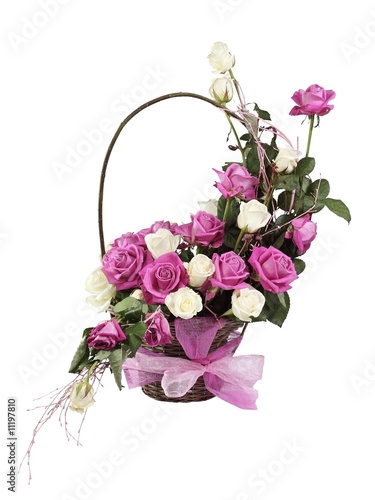 Multicolored roses in a basket