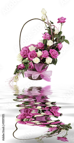 Multicolored roses in a basket