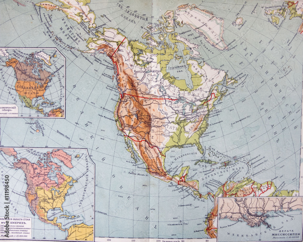Fototapeta premium old XIX century geographical mapbook open