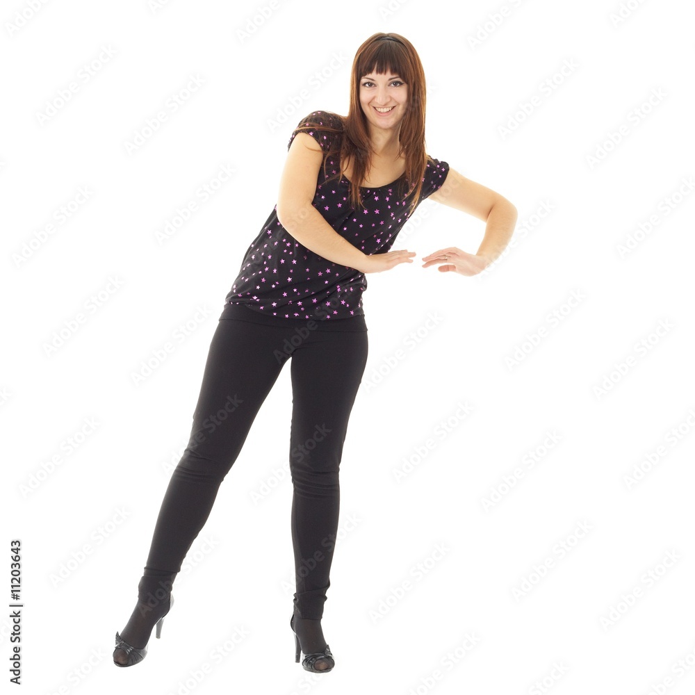woman standing against isolated white background woman standing against isolated white background