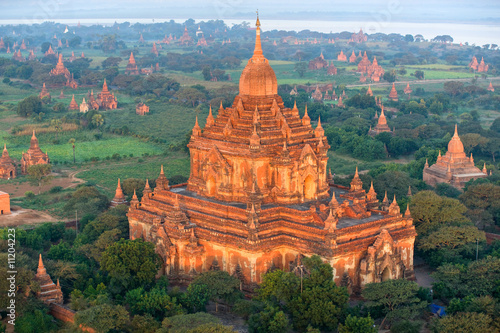 View of Bagan from the Hot Air Balloon at sunrise, Myanmar.. photo