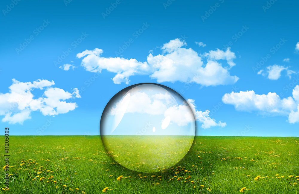 Glass sphere in a field of tall grass Glass sphere in a field of tall grass