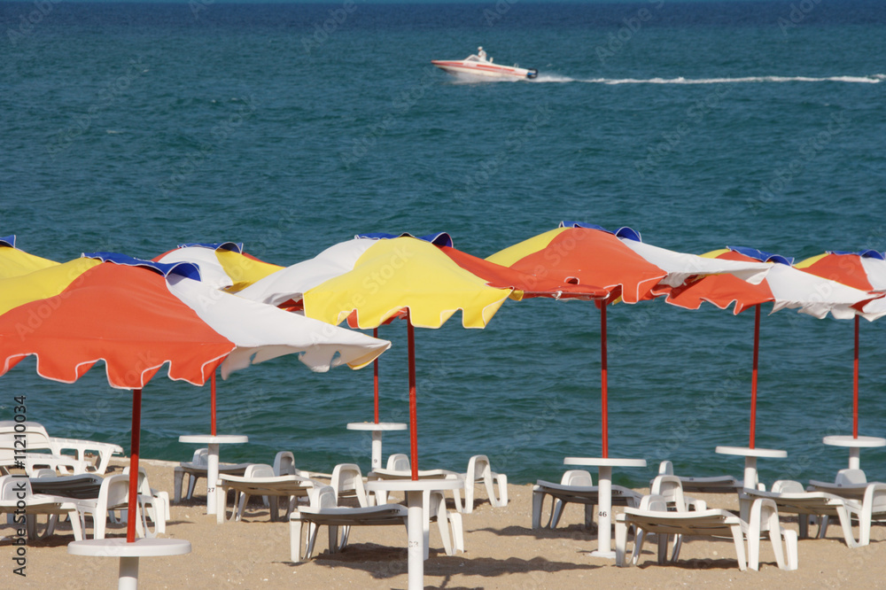 Colourful umbrellas on the beach