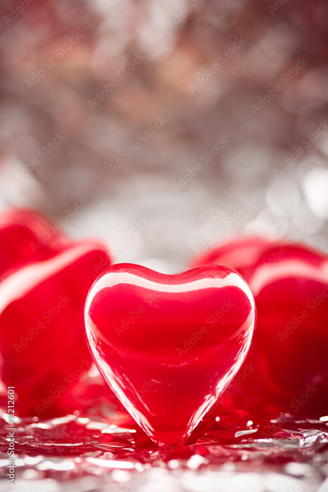 red hearts with foil background