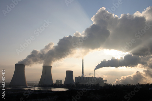 Coal power plant at sunset