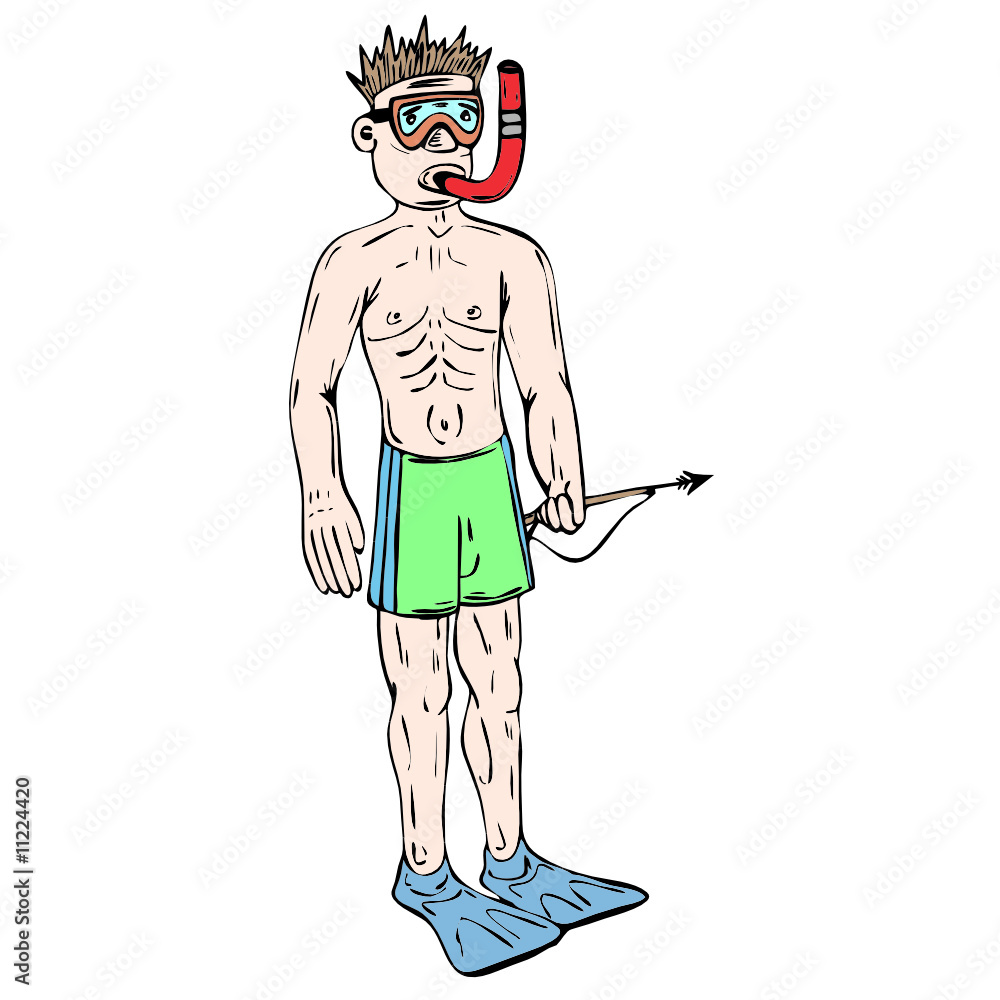 Man like diver and hunter in vector illustration
