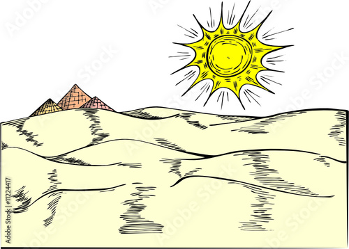 Egyptian pyramides on desert in vector illustration #11224417