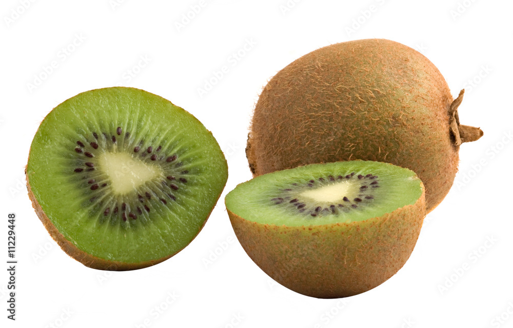 Obraz premium Kiwi fruit and its sections isolated on white background