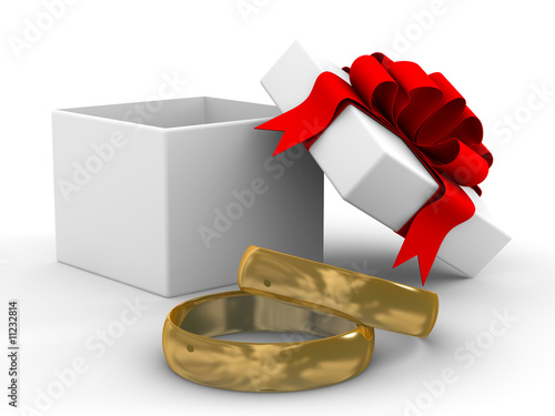 White gift box with rings. ...