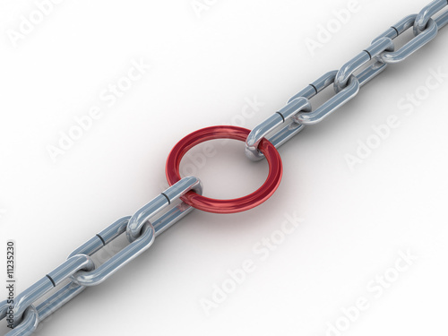 Chain fastened by a red rin...