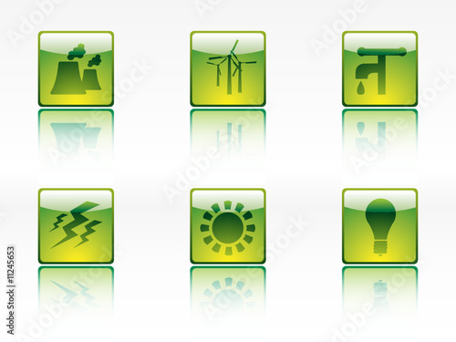Glossy ecology, power and energy icons series