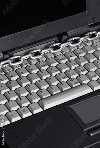 Laptop, keyboard, chain