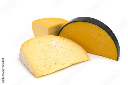 cheese assortment on white background.