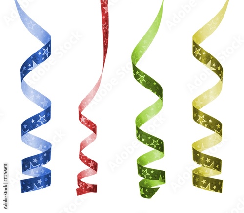 four color curly ribbons isolated on white background