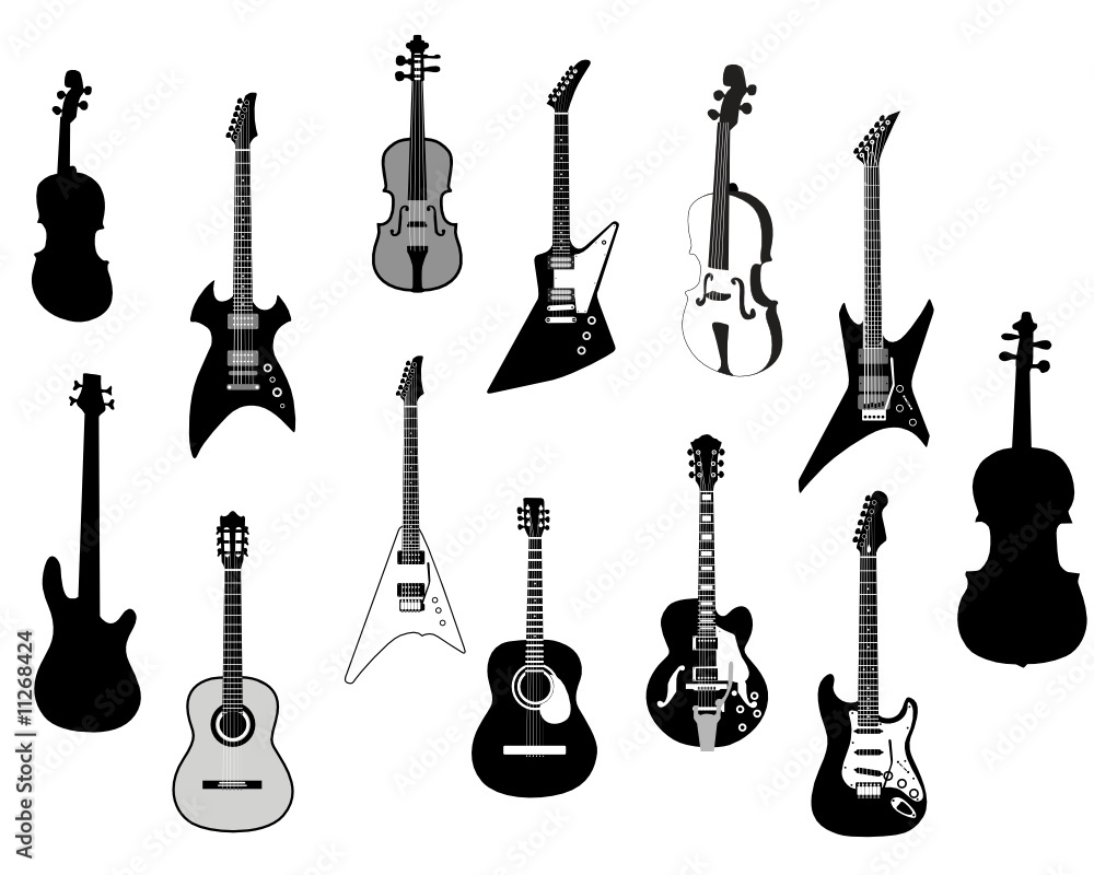 stringed instrument silhouette Stock Vector | Adobe Stock