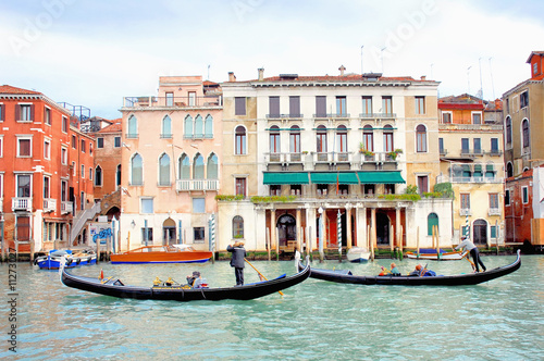 Italy, Venice gondola and buildings on the grand canal