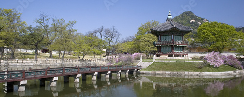 Panorama of an old pavilion at a park in Seoul, Korea.