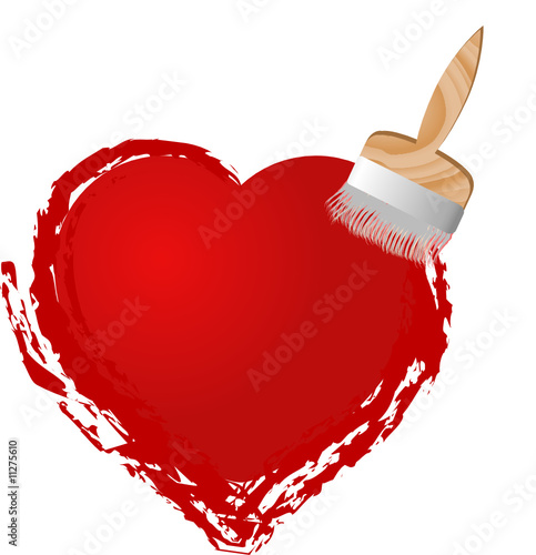 Wooden brush painting red heart