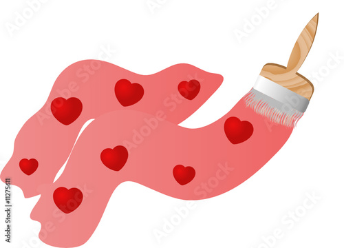 Wooden brush painting red hearts