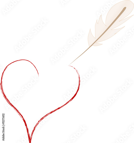 Quill pen painting red heart
