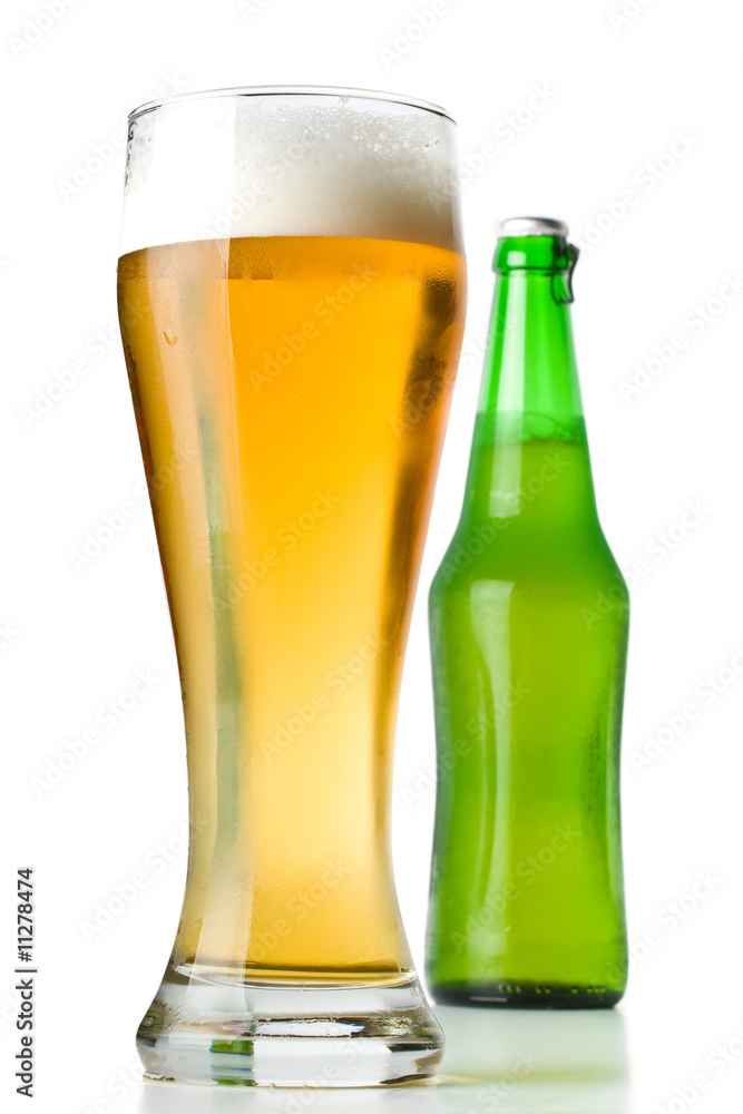 Glass and bottle of beer