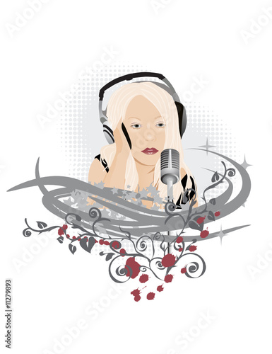 Singing Girl with a microphone, vector illustration
