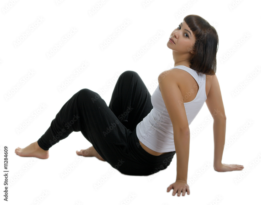 sitting girl in sportswear sitting girl in sportswear